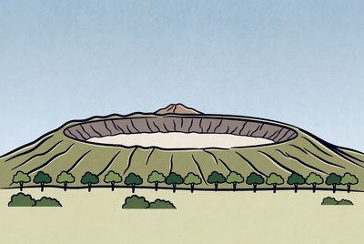 Volcano with Crater Illustration