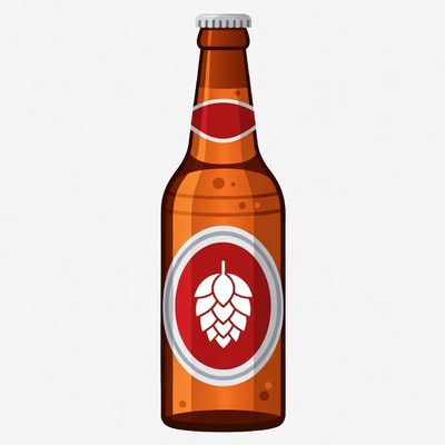 Beer Bottle with Hops Label