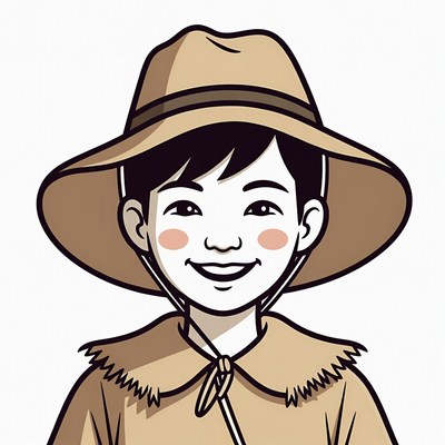 Asian boy wearing safari hat