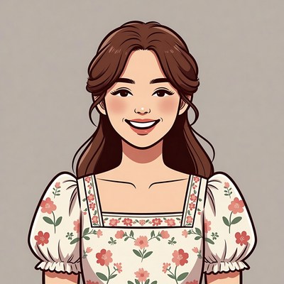 Smiling Asian woman in floral dress