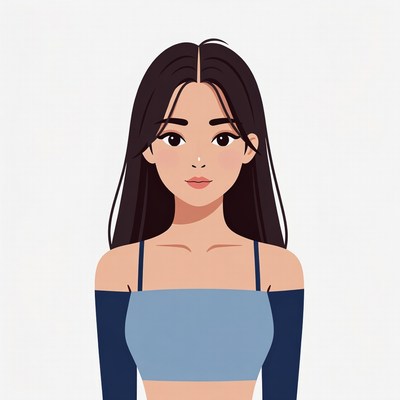Asian woman in blue off-shoulder top