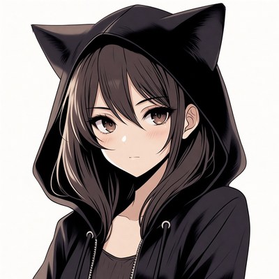 Anime girl in cat ear hoodie