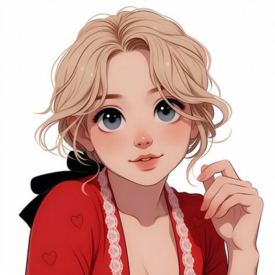 Blonde anime girl in red cardigan