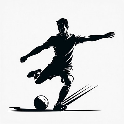 Soccer player kicking ball silhouette