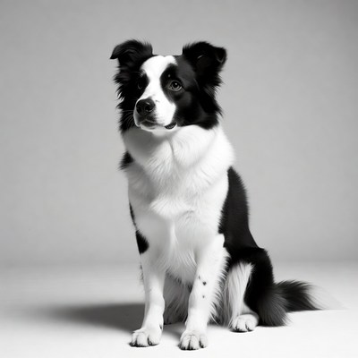 Border Collie sitting on gray background