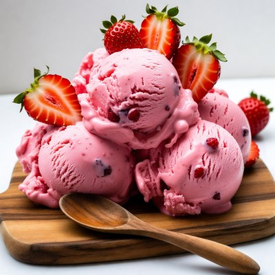 Strawberry Ice Cream Scoop with Spoon
