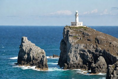 Lighthouse on Cliff Over Ocean