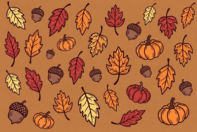 Fall Leaves Acorns Pumpkins Illustration