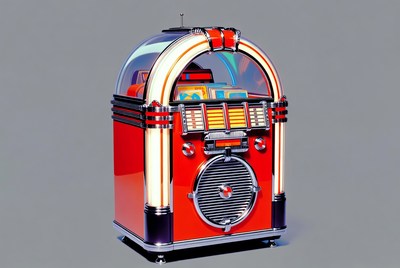 Red Retro Jukebox on Gray Background