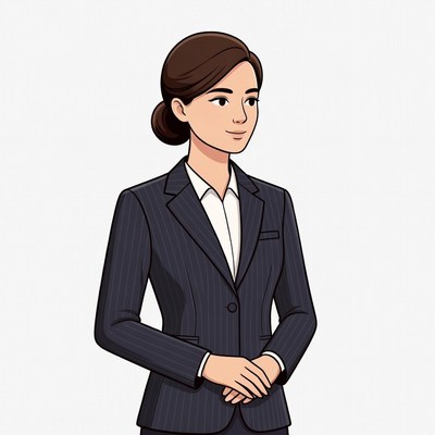 Asian woman in pinstripe suit