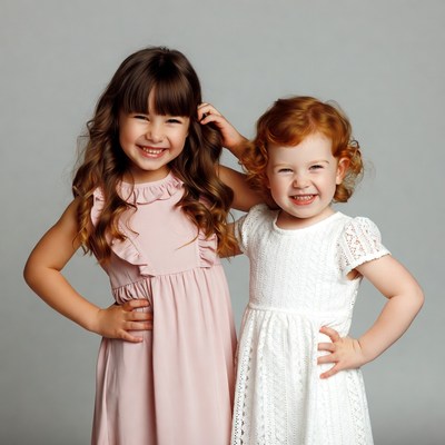 Two Smiling Girls in Dresses