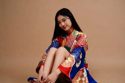 Asian woman in colorful kimono