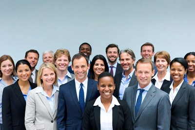 Diverse business team smiling together