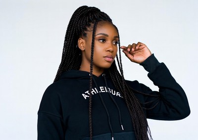 African-American woman in black hoodie
