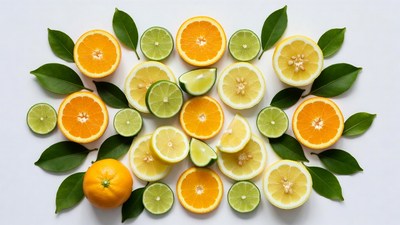 Orange and Lime Slices with Leaves