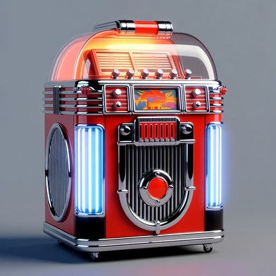 Red Retro Jukebox with Neon Lights