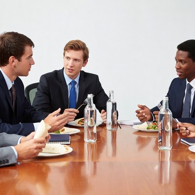 Men eating at business meeting