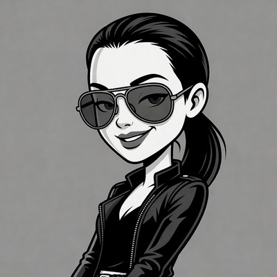 Cartoon woman in sunglasses and leather jacket