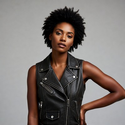 African-American woman in leather vest