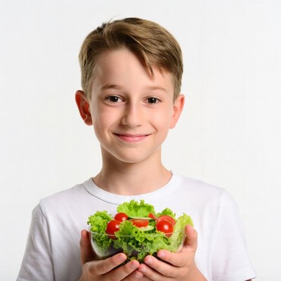 Boy holding salad bowl