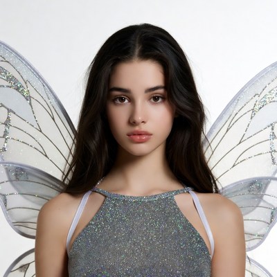Girl with glittery fairy wings
