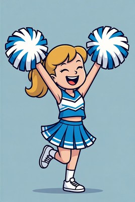 Blonde girl cheerleader with pom poms