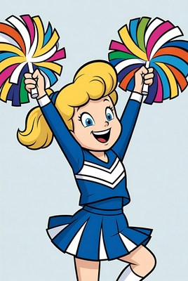 Blonde cartoon cheerleader with pom poms