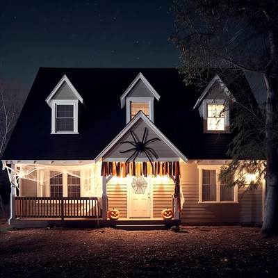 Halloween Decorated House at Night