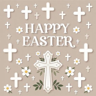 Happy Easter with Crosses and Daisies