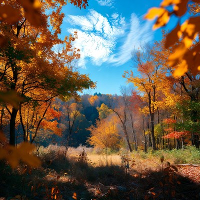 Autumn Forest with Orange Trees