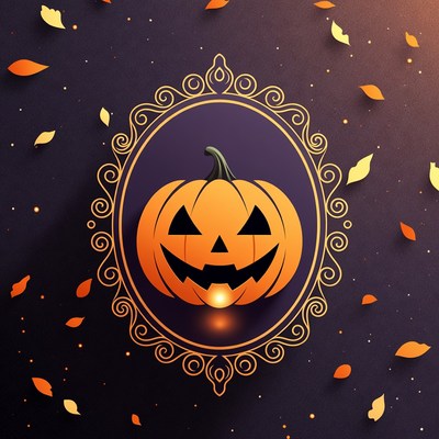 Jack-o'-lantern in ornate frame