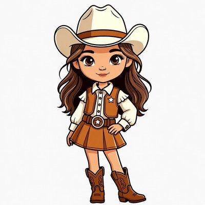 Cartoon girl in cowgirl outfit
