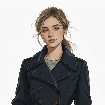 Blonde woman in navy coat illustration