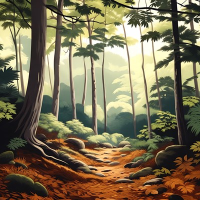 Forest Path in Sunlight Illustration