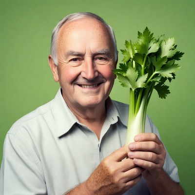 Senior man holding celery