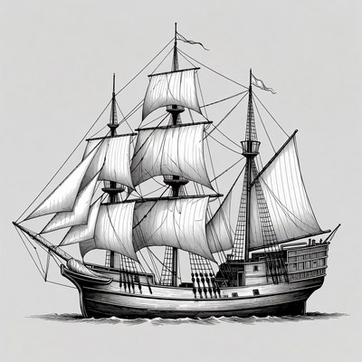 Sailing Ship Illustration on Sea