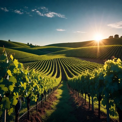 Vineyard Rows at Sunset