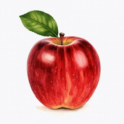 Red apple with green leaf