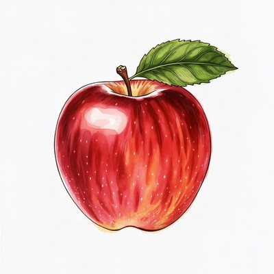 Red apple with green leaf