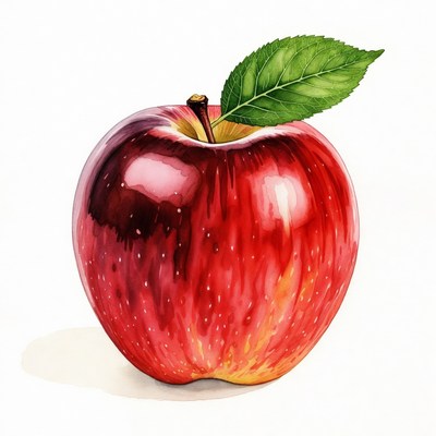 Red apple with green leaf