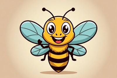 Cartoon bee waving happily