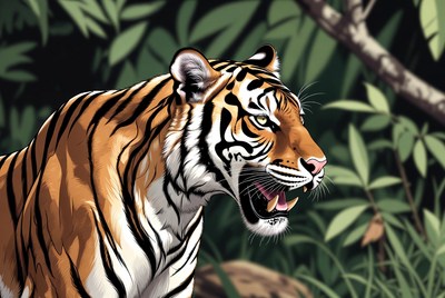 Roaring tiger in jungle