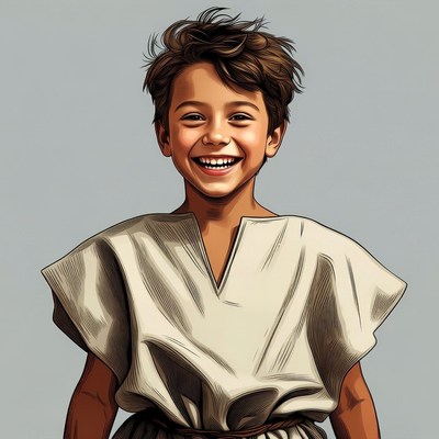 Smiling boy in ancient tunic