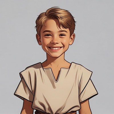 Smiling boy in tunic illustration