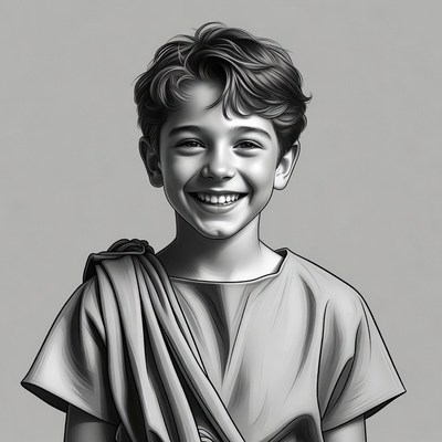 Smiling boy in Roman toga