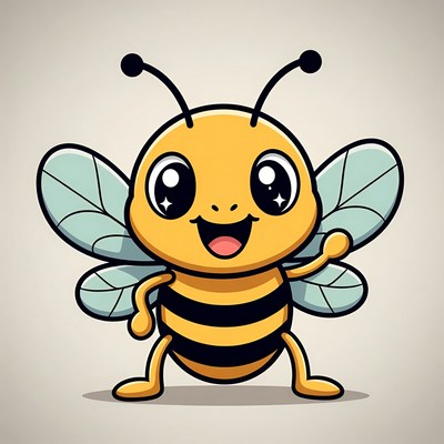 Cute cartoon bee waving