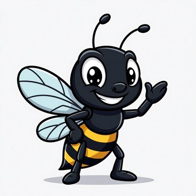 Cartoon bee waving hello