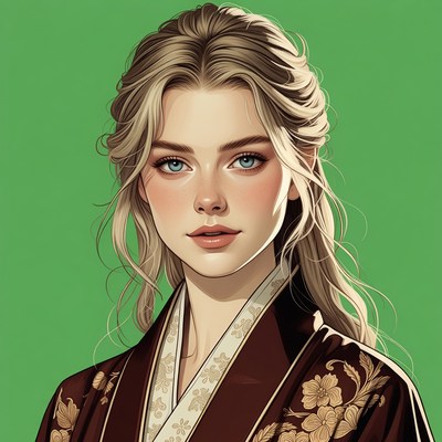 Blonde woman in kimono illustration