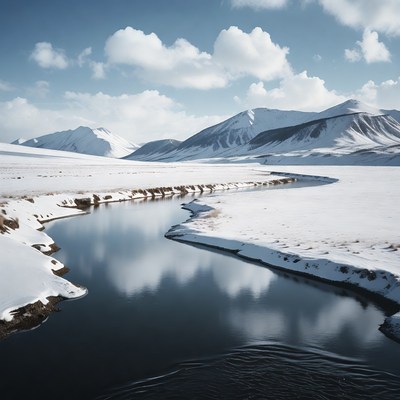 Winding River in Snowy Mountains