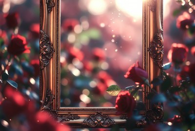 Ornate Gold Frame with Red Roses